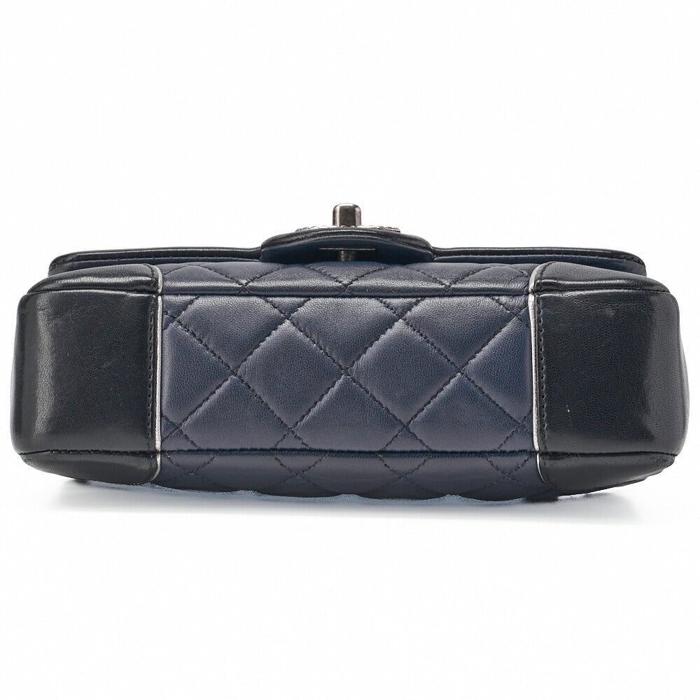 CHANEL Chain Shoulder Bag Mini Matelassé Lambskin Bicolor Single Flap Turnlock Silver-Tone Hardware, Pre-Owned