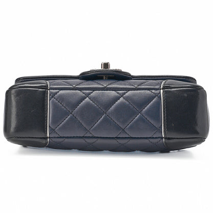 CHANEL Chain Shoulder Bag Mini Matelassé Lambskin Bicolor Single Flap Turnlock Silver-Tone Hardware, Pre-Owned