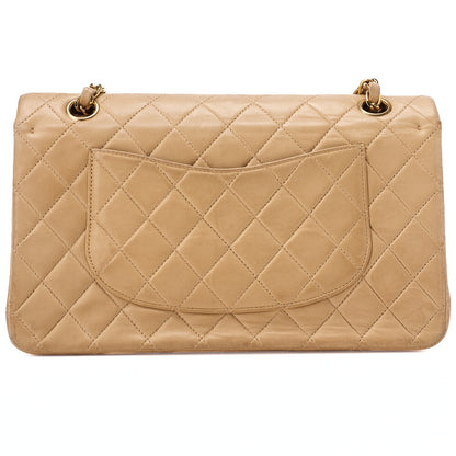 CHANEL Shoulder Bag Matelassé Double Flap 25cm Chain Shoulder Lambskin Beige Gold-Tone Hardware, Pre-Owned