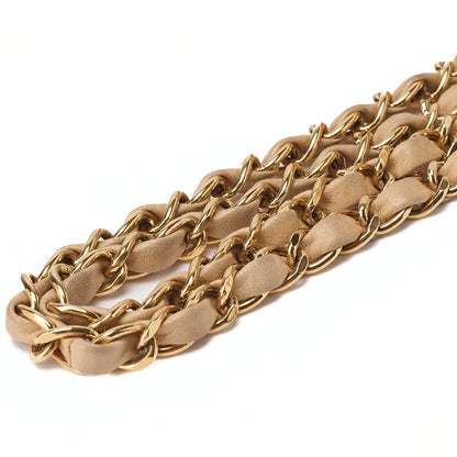 CHANEL Shoulder Bag Matelassé Double Flap 25cm Chain Shoulder Lambskin Beige Gold-Tone Hardware, Pre-Owned