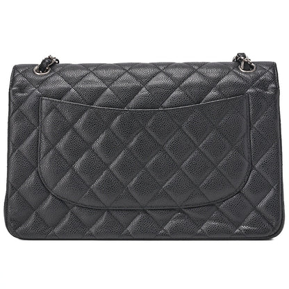 CHANEL Chain Shoulder Bag Deca Matelassé 30cm Double Flap Caviar Skin Black Gold-Tone Hardware, Pre-Owned