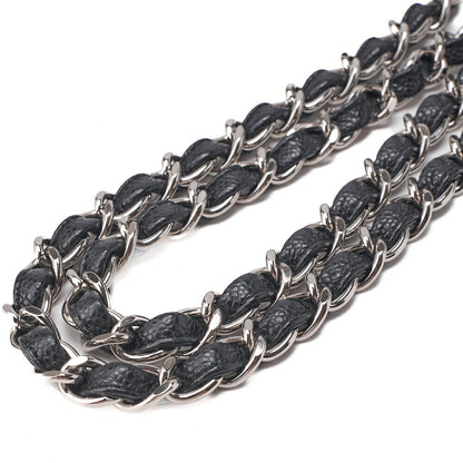 CHANEL Chain Shoulder Bag Deca Matelassé 30cm Double Flap Caviar Skin Black Gold-Tone Hardware, Pre-Owned
