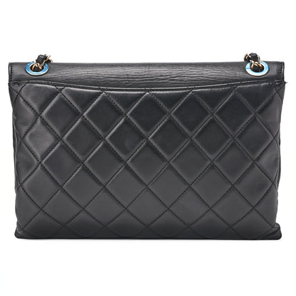 CHANEL Matelassé Push Lock Logo Chain Shoulder Lambskin Black Gold-Tone Hardware, Pre-Owned