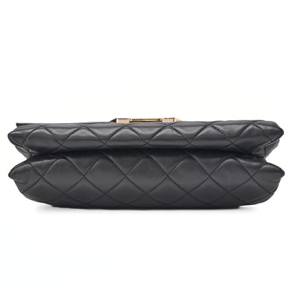 CHANEL Matelassé Push Lock Logo Chain Shoulder Lambskin Black Gold-Tone Hardware, Pre-Owned