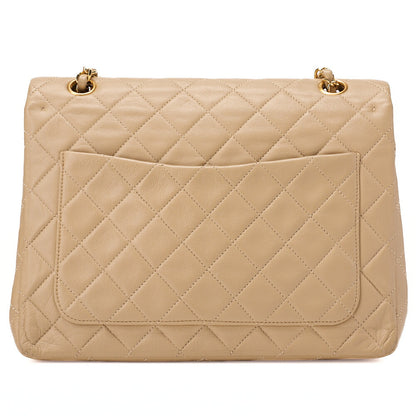 CHANEL Matelassé Double Flap 25cm Chain Shoulder Lambskin Beige Gold-Tone Hardware, Pre-Owned