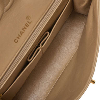 CHANEL Matelassé Double Flap 25cm Chain Shoulder Lambskin Beige Gold-Tone Hardware, Pre-Owned