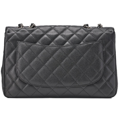 CHANEL Chain Shoulder Bag Deca Matelassé 30cm Single Flap Caviar Skin Black Gold-Tone Hardware, Pre-Owned
