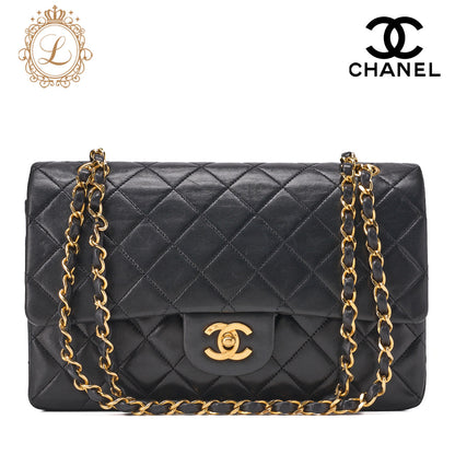 CHANEL Shoulder Bag Matelassé Double Flap 25cm Chain Shoulder Lambskin Black Gold-Tone Hardware, Pre-Owned