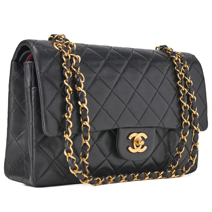 CHANEL Shoulder Bag Matelassé Double Flap 25cm Chain Shoulder Lambskin Black Gold-Tone Hardware, Pre-Owned