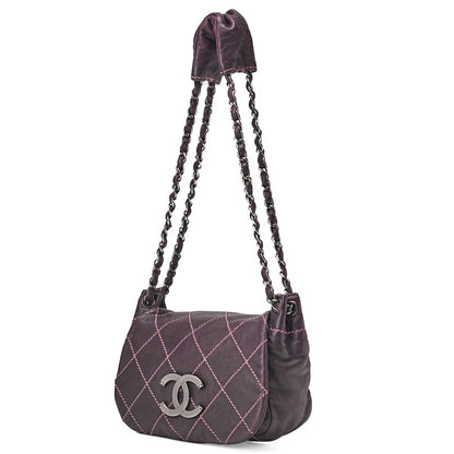 CHANEL Shoulder Bag Matelassé Wild Stitch Big Coco Lambskin Purple Silver-Tone Hardware, Pre-Owned