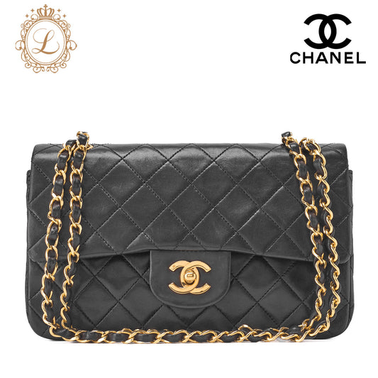 CHANEL Chain Shoulder Bag Matelassé Double Flap 23cm Lambskin Black Gold-Tone Hardware, Pre-Owned