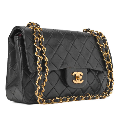 CHANEL Chain Shoulder Bag Matelassé Double Flap 23cm Lambskin Black Gold-Tone Hardware, Pre-Owned