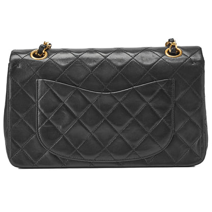 CHANEL Chain Shoulder Bag Matelassé Double Flap 23cm Lambskin Black Gold-Tone Hardware, Pre-Owned