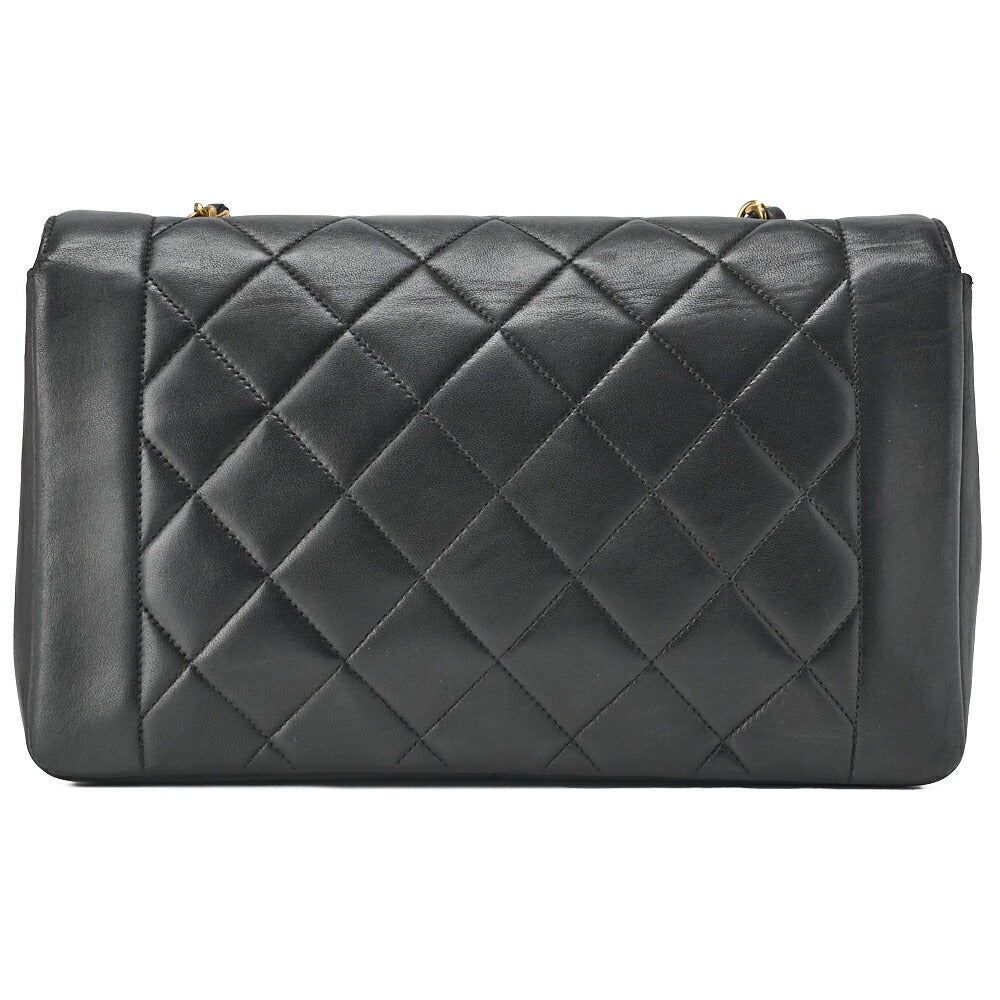 CHANEL Shoulder Bag Matelassé Lambskin Diana Flap Chain Shoulder Black Gold-Tone Hardware, Pre-Owned