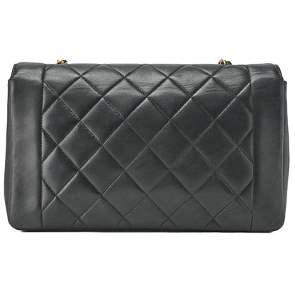 CHANEL Shoulder Bag Matelassé Lambskin Diana Flap Chain Shoulder Black Gold-Tone Hardware, Pre-Owned