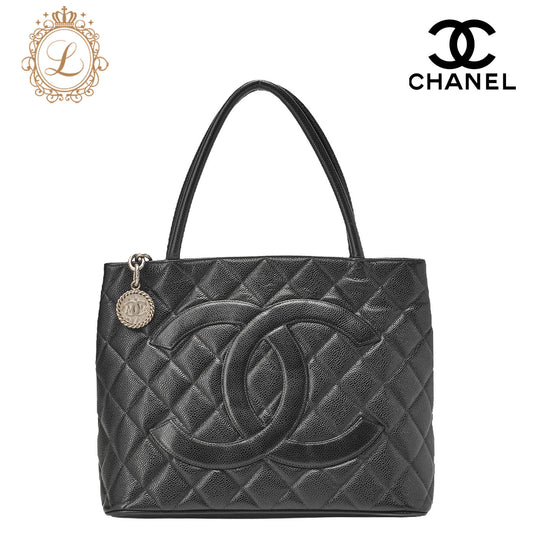 CHANEL Matelassé Reprint Tote Caviar Skin Black Silver-Tone Hardware, Pre-Owned