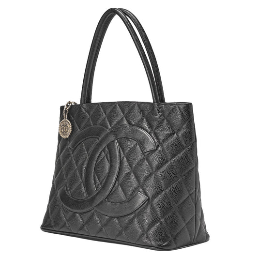 CHANEL Matelassé Reprint Tote Caviar Skin Black Silver-Tone Hardware, Pre-Owned