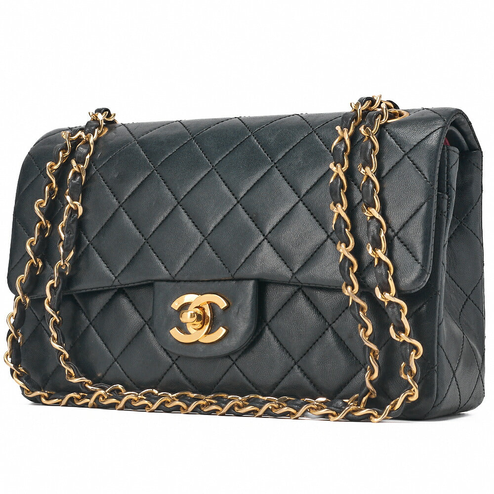 CHANEL Chain Shoulder Bag Matelassé Double Flap 23cm Lambskin Dark Navy Gold-Tone Hardware, Pre-Owned