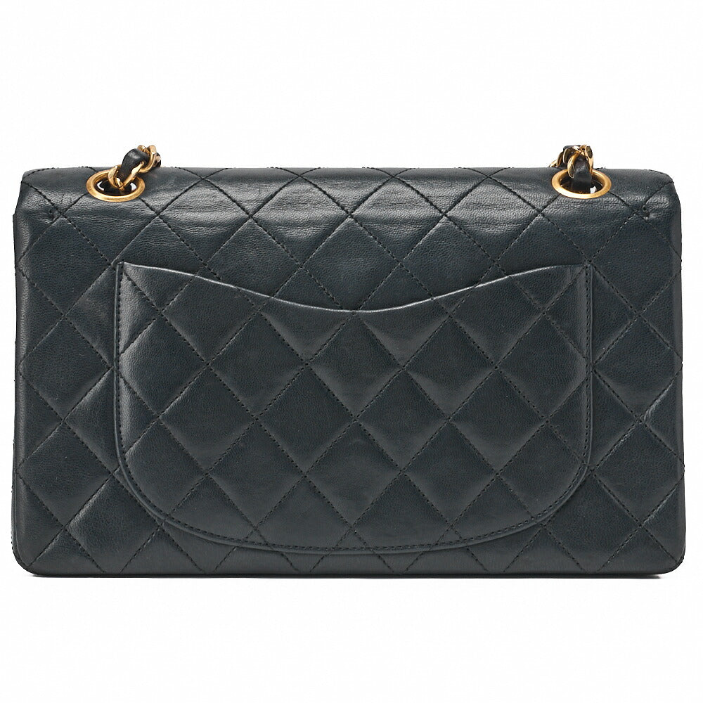 CHANEL Chain Shoulder Bag Matelassé Double Flap 23cm Lambskin Dark Navy Gold-Tone Hardware, Pre-Owned
