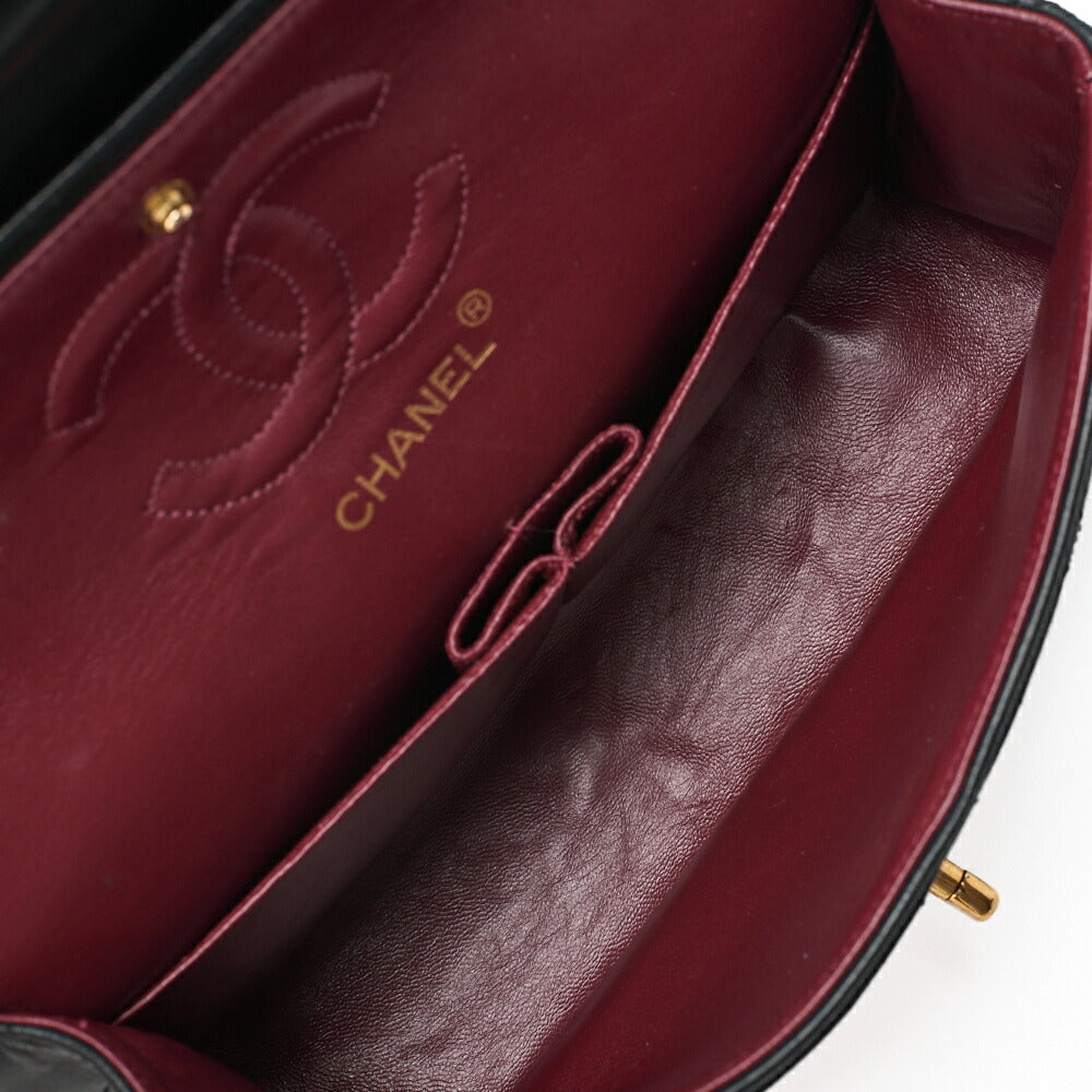 CHANEL Chain Shoulder Bag Matelassé Double Flap 23cm Lambskin Dark Navy Gold-Tone Hardware, Pre-Owned