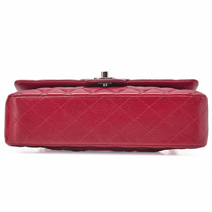 CHANEL Shoulder Bag Matelassé Double Flap 25cm Chain Shoulder Caviar Skin Red Silver-Tone Hardware, Pre-Owned
