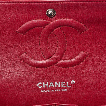 CHANEL Shoulder Bag Matelassé Double Flap 25cm Chain Shoulder Caviar Skin Red Silver-Tone Hardware, Pre-Owned