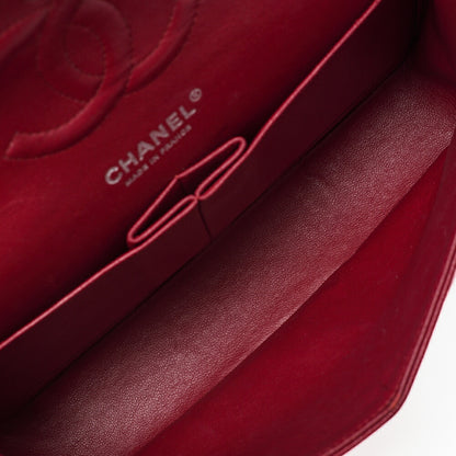 CHANEL Shoulder Bag Matelassé Double Flap 25cm Chain Shoulder Caviar Skin Red Silver-Tone Hardware, Pre-Owned