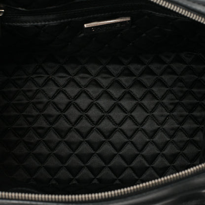 CHANEL Handbag Mini Boston Bag Calfskin Matelassé Coco Mark Black Silver-Tone Hardware, Pre-Owned