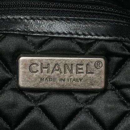 CHANEL Handbag Mini Boston Bag Calfskin Matelassé Coco Mark Black Silver-Tone Hardware, Pre-Owned