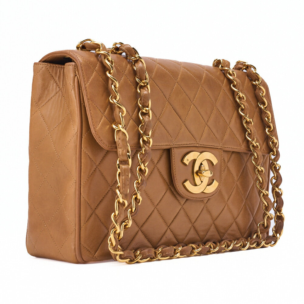 CHANEL Chain Shoulder Bag Deca Matelassé 30cm Single Flap Lambskin Black Gold-Tone Hardware, Pre-Owned