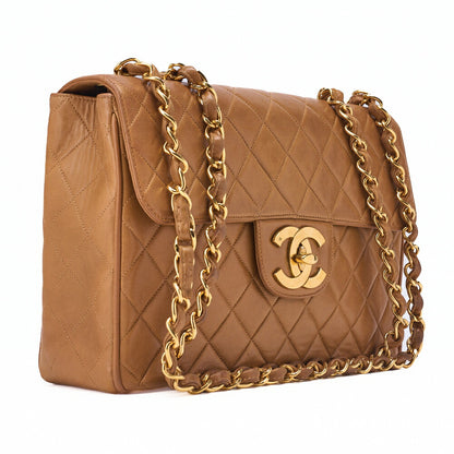 CHANEL Chain Shoulder Bag Deca Matelassé 30cm Single Flap Lambskin Black Gold-Tone Hardware, Pre-Owned
