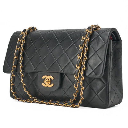 CHANEL Shoulder Bag Matelassé Double Flap 25cm Chain Shoulder Lambskin Black Gold-Tone Hardware, Pre-Owned