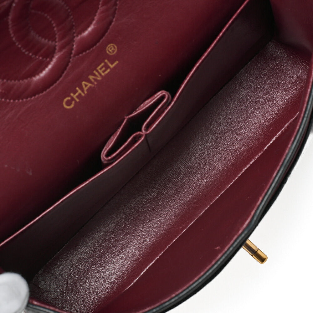 CHANEL Shoulder Bag Matelassé Double Flap 25cm Chain Shoulder Lambskin Black Gold-Tone Hardware, Pre-Owned