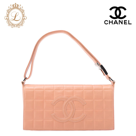 CHANEL One Shoulder Bag Chocolate Bar Coco Mark Lambskin Salmon Pink Silver-Tone Hardware, Pre-Owned