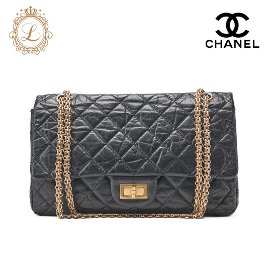 CHANEL Chain Shoulder Bag Matelassé 2.55 Vintage Calf Large Size Black Gold-Tone Hardware, Pre-Owned