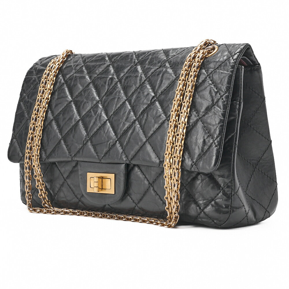CHANEL Chain Shoulder Bag Matelassé 2.55 Vintage Calf Large Size Black Gold-Tone Hardware, Pre-Owned