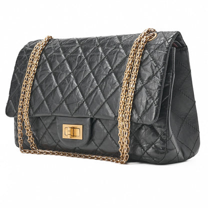 CHANEL Chain Shoulder Bag Matelassé 2.55 Vintage Calf Large Size Black Gold-Tone Hardware, Pre-Owned
