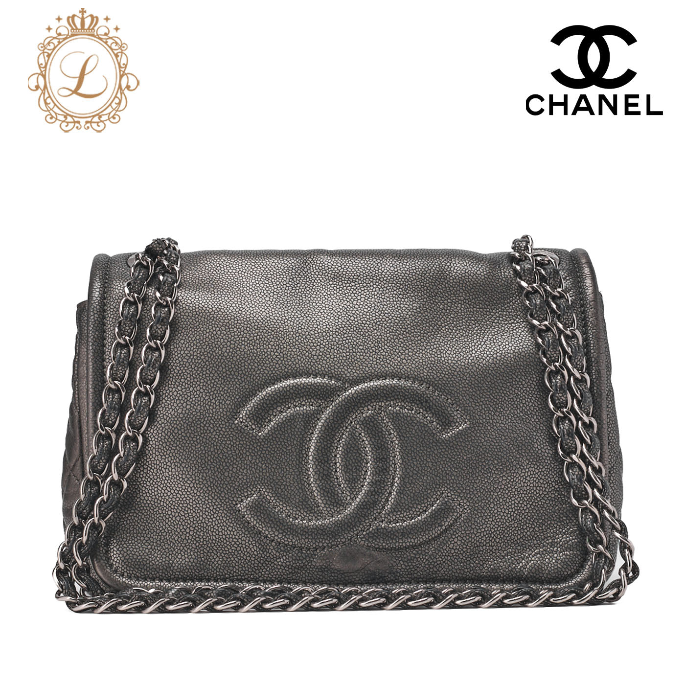 CHANEL Matelassé Coco Mark Chain Shoulder Soft Caviar Skin Silver-Tone Hardware, Pre-Owned
