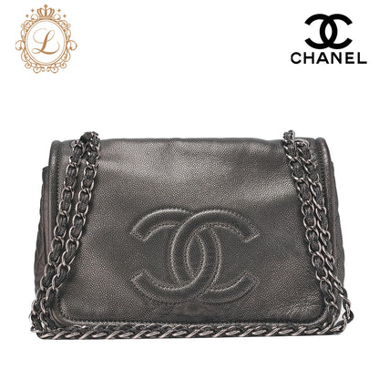 CHANEL Matelassé Coco Mark Chain Shoulder Soft Caviar Skin Silver-Tone Hardware, Pre-Owned