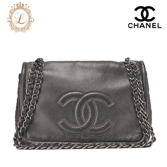 CHANEL Matelassé Coco Mark Chain Shoulder Soft Caviar Skin Silver-Tone Hardware, Pre-Owned