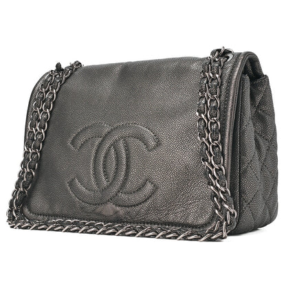CHANEL Matelassé Coco Mark Chain Shoulder Soft Caviar Skin Silver-Tone Hardware, Pre-Owned