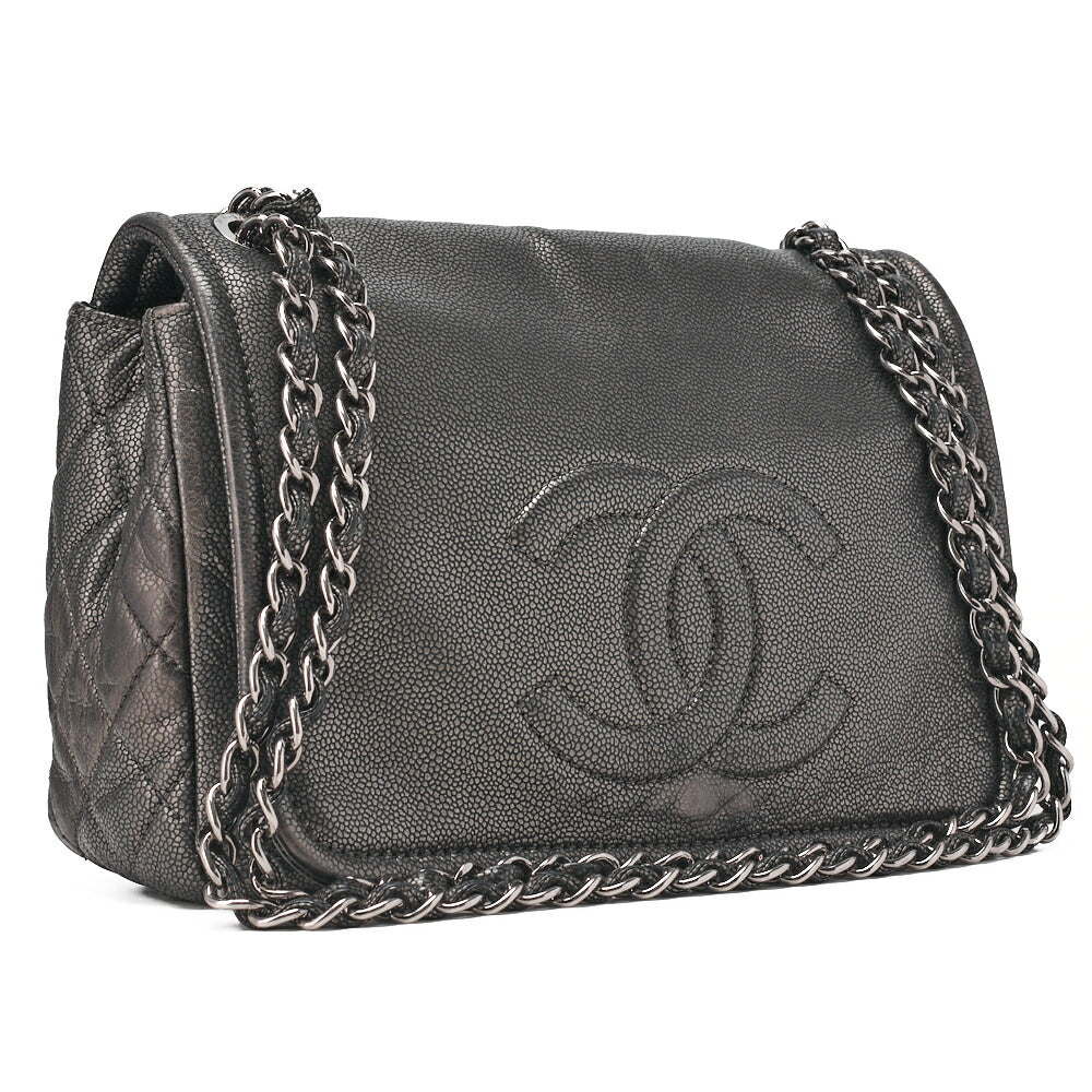 CHANEL Matelassé Coco Mark Chain Shoulder Soft Caviar Skin Silver-Tone Hardware, Pre-Owned