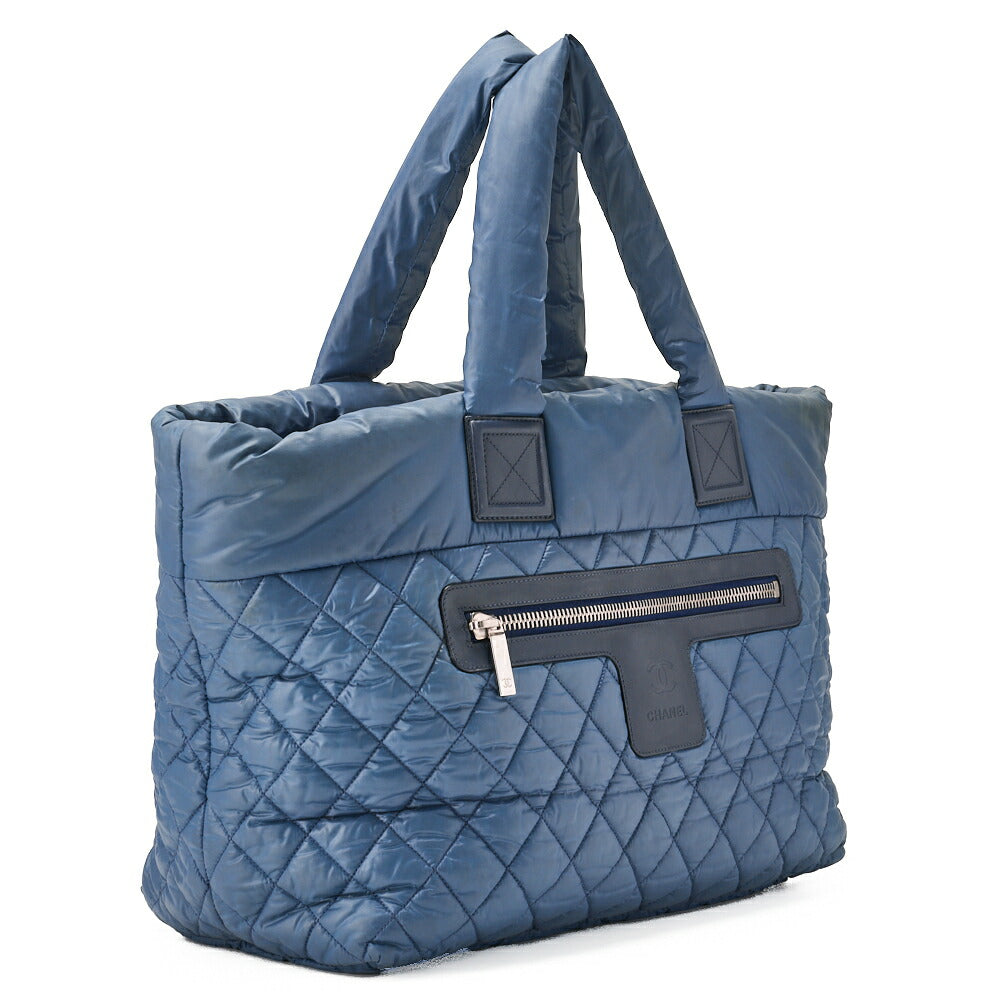 CHANEL Tote Bag Nylon Navy Coco Large Tote Silver-Tone Hardware, Pre-Owned