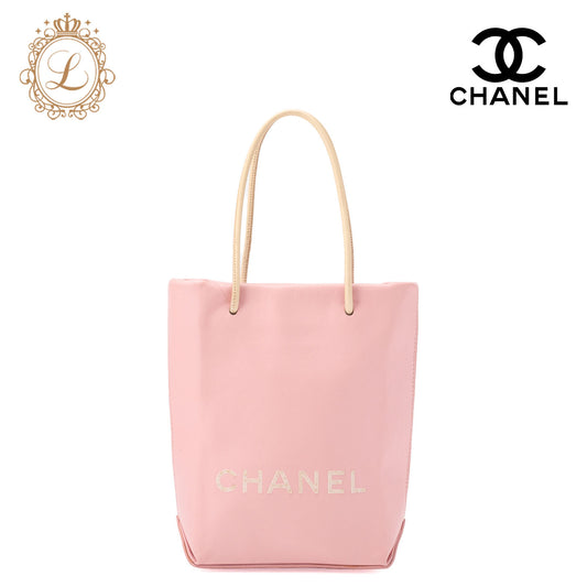 CHANEL Mini Tote Bag Essential Logo Mark Lambskin Pink Silver-Tone Hardware, Pre-Owned
