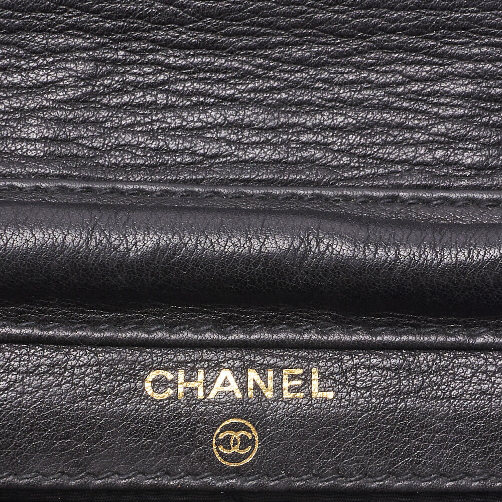 CHANEL Shoulder Bag Chain Wallet Caviar Skin Black Silver-Tone Hardware, Pre-Owned