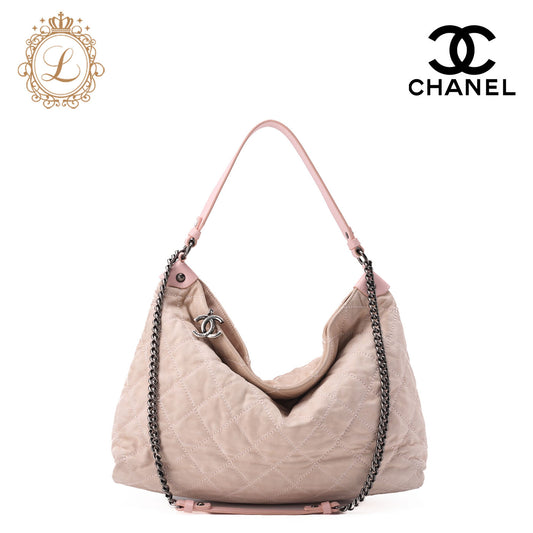 CHANEL Chain Shoulder Bag Matelassé 2way Sparkle Leather Pink Silver-Tone Hardware, Pre-Owned