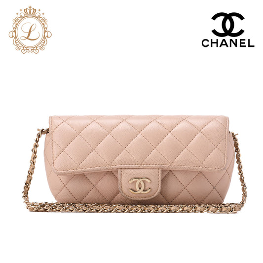 CHANEL Matrasse Shoulder Bag Caviar Skin Glasses Case Beige Silver-Tone Hardware, Pre-Owned