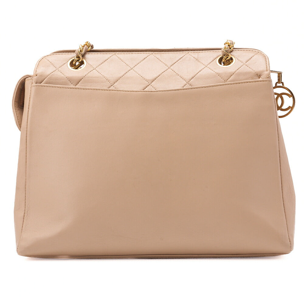 CHANEL Chain Shoulder Bag Outside Flap Circle Coco Charm Lambskin Beige Gold-Tone Hardware, Pre-Owned