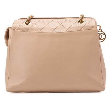 CHANEL Chain Shoulder Bag Outside Flap Circle Coco Charm Lambskin Beige Gold-Tone Hardware, Pre-Owned
