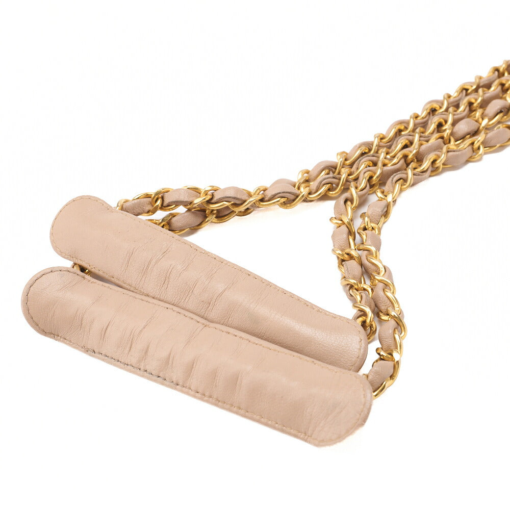 CHANEL Chain Shoulder Bag Outside Flap Circle Coco Charm Lambskin Beige Gold-Tone Hardware, Pre-Owned
